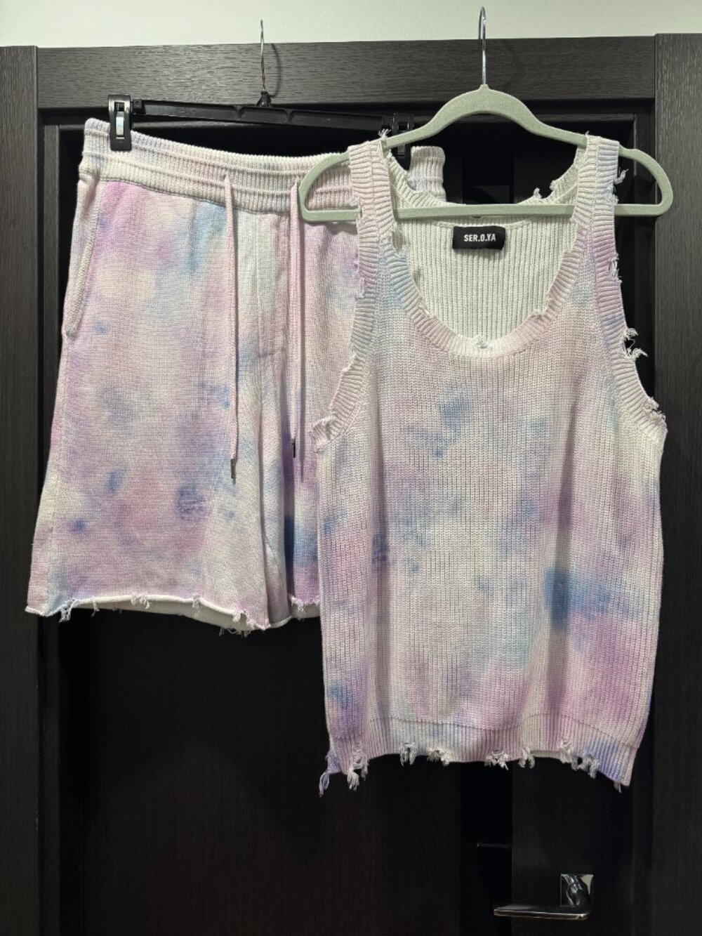 SER.O.YA New Yannis Ribbed-knit cotton tank and Shorts multi color, 2 Pieces